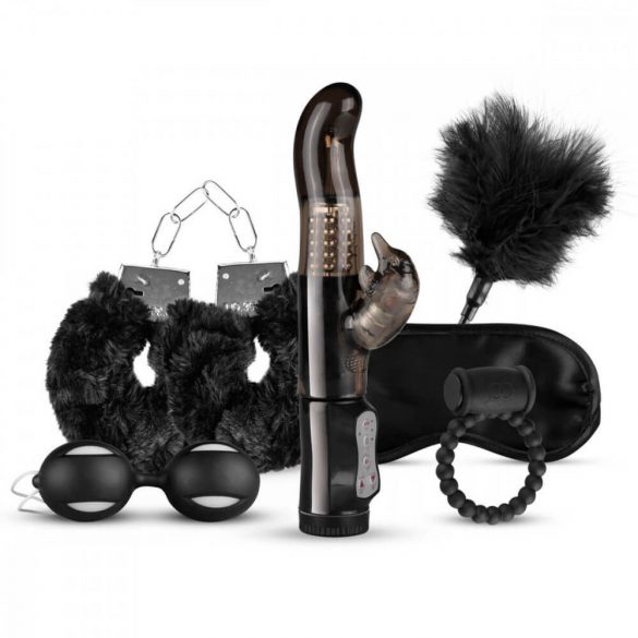 Set Lussuoso di Legature Nere con Vibratore - Kit BDSM di 6 Pezzi 