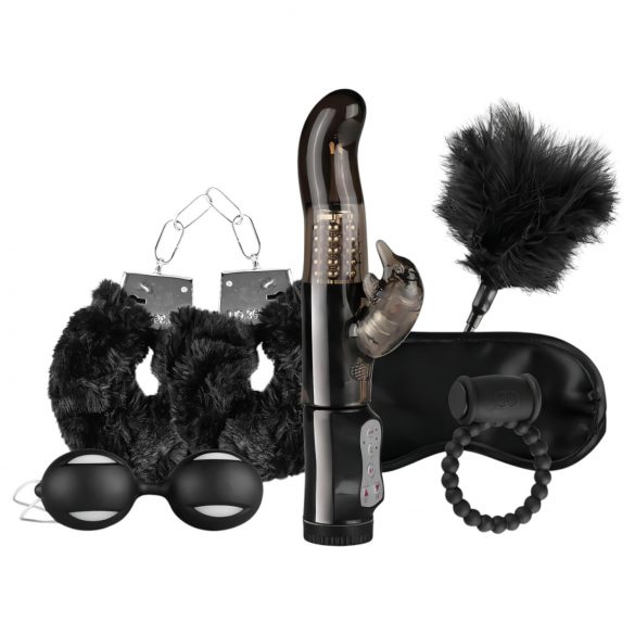 Set Lussuoso di Legature Nere con Vibratore - Kit BDSM di 6 Pezzi 