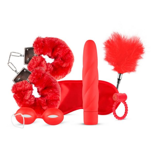 Scatola d'Amore "Amo il Rosso" - Set Bondage con Vibratore (6 pezzi) - Rosso 