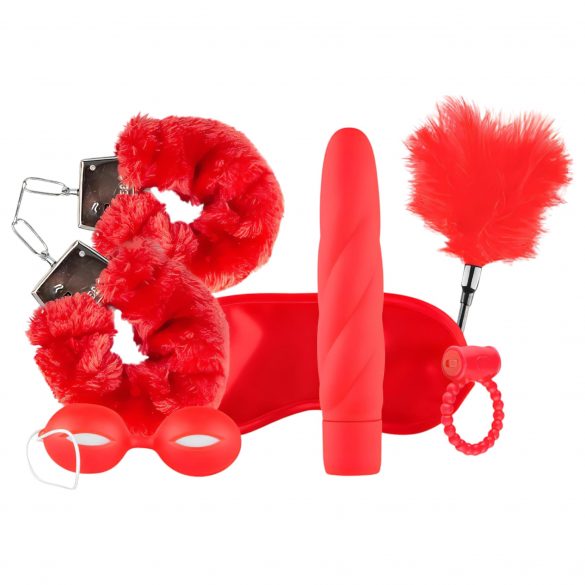 Scatola d'Amore "Amo il Rosso" - Set Bondage con Vibratore (6 pezzi) - Rosso 