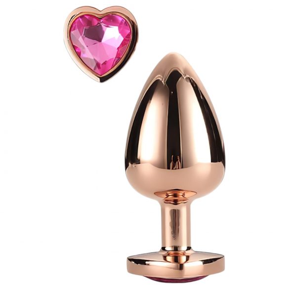 Gleaming Love - plug anale in alluminio con pietra a forma di cuore (oro rosa)