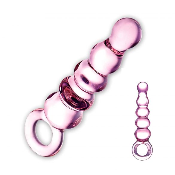 Dildo Anale in Vetro con Perle Stimolanti (Rosa Trasparente) 