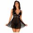 Babydoll Sensuale Lungo in Pizzo con Perizoma (Nero) - Obsessive Idillia 