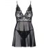 Babydoll Sensuale Lungo in Pizzo con Perizoma (Nero) - Obsessive Idillia 