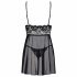 Babydoll Sensuale Lungo in Pizzo con Perizoma (Nero) - Obsessive Idillia 