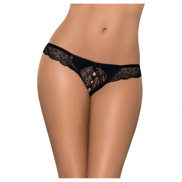 Tanga in pizzo morbido con aperture sexy e cristalli - Obsessive Miamor (nero) 