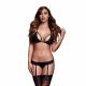 Set intimo in pizzo morbido con reggiseno e perizoma reggicalze - nero (taglia unica S-L) 