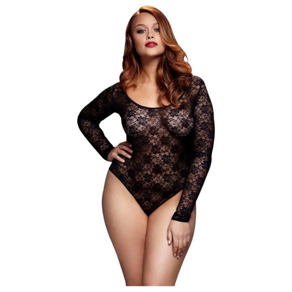 Body in Pizzo a Maniche Lunghe BACI Plus Size - Nero (XL-XXL) 