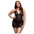 Babydoll in Pizzo con Scollo a V e Laccetti al Collo - Nero (Taglia XL-XXL) 