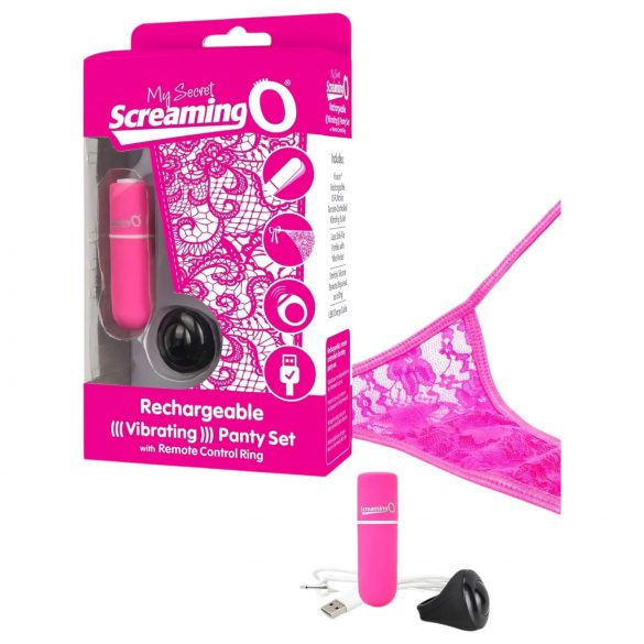 Set Intimo Vibrante Segreto - Mini Vibratore Clitorideo Ricaricabile con Telecomando e Perizoma in Pizzo (Rosa) Taglia S-L 