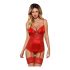 Biancheria Seducente Lovica con Porta Calze e Tanga in Pizzo Rosso  - L/XL