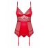 Biancheria Seducente Lovica con Porta Calze e Tanga in Pizzo Rosso  - L/XL