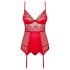 Biancheria Seducente Lovica con Porta Calze e Tanga in Pizzo Rosso  - L/XL