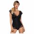 Body Elegante Rigato con Pizzo e Volant Moketta Obsessive (Nero) 