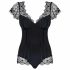 Body Elegante Rigato con Pizzo e Volant Moketta Obsessive (Nero) 