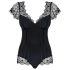 Body Elegante Rigato con Pizzo e Volant Moketta Obsessive (Nero) 