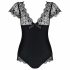 Body Elegante Rigato con Pizzo e Volant Moketta Obsessive (Nero) 