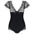 Body Elegante Rigato con Pizzo e Volant Moketta Obsessive (Nero) 