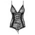 Obsessive Slevika - Body in pizzo aperto con allacciatura frontale (nero)