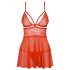 Obsessive 838-BAB-3 - Babydoll rosso con pizzo piccante e perizoma