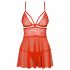 Babydoll Sensuale con Pizzo Piccante e Perizoma (Rosso)  - XXL