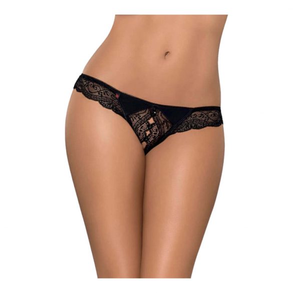 Tanga in pizzo morbido con aperture sexy e cristalli - Obsessive Miamor (nero)  - L/XL