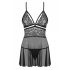 Babydoll Trasparente e Reggicalze in Pizzo con Perizoma (Nero) - Obsessive 838-BAB-1 