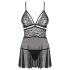 Babydoll Trasparente e Reggicalze in Pizzo con Perizoma (Nero) - Obsessive 838-BAB-1 