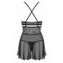 Babydoll Trasparente e Reggicalze in Pizzo con Perizoma (Nero) - Obsessive 838-BAB-1 