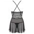 Babydoll Trasparente e Reggicalze in Pizzo con Perizoma (Nero) - Obsessive 838-BAB-1 