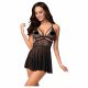 Babydoll Trasparente e Reggicalze in Pizzo con Perizoma (Nero) - Obsessive 838-BAB-1  - L/XL