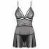 Babydoll Trasparente e Reggicalze in Pizzo con Perizoma (Nero) - Obsessive 838-BAB-1  - L/XL