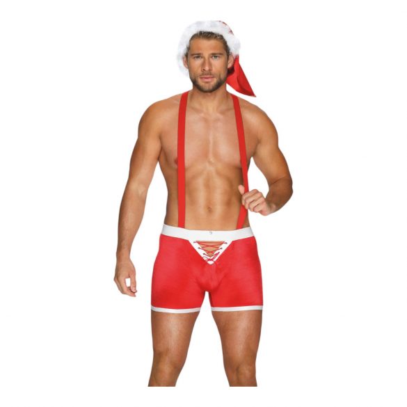 Costume Sexy di Babbo Natale per Uomini - Set di Travestimento Composto da Boxer e Cappello (2 pezzi) - Rosso  - L/XL